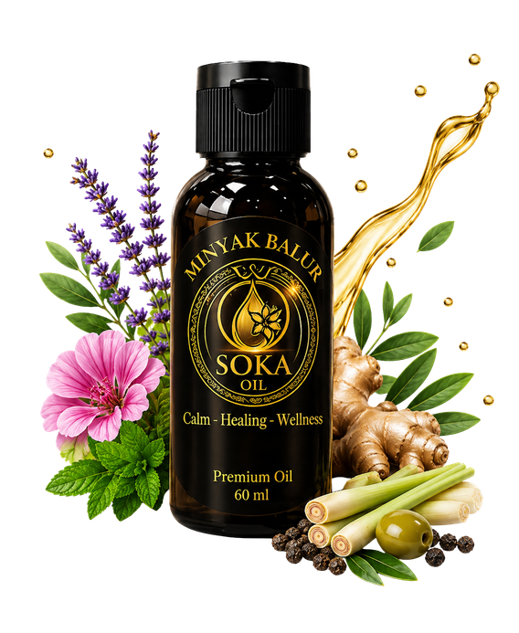 Botol SOKA Oil dengan bahan botani
